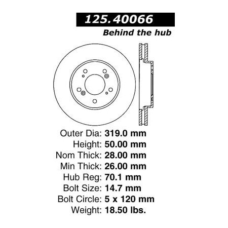 Centric Centric Premium High Carbon Alloy Brake Rotor, Centric Parts 125.40066 125.40066